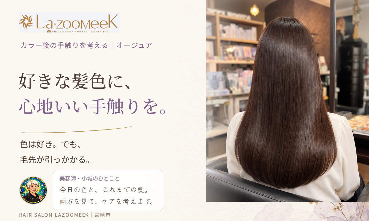 好きな髪色に、心地いい手触りを。 ツヤと毛流れを見せる後ろ姿のモデルビジュアル